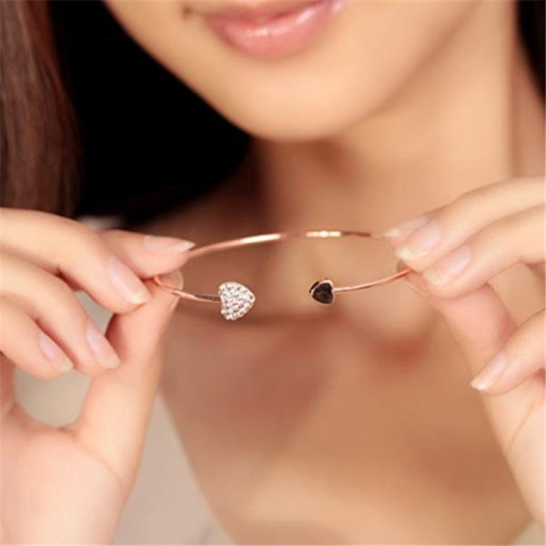 New Fashion Adjustable Crystal Double Heart Opening Bracelet For Women in Pakistan - Image 4