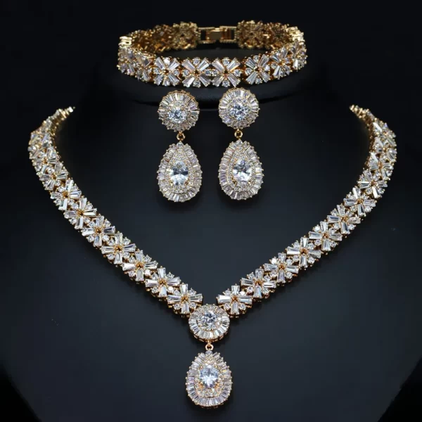 Gold Plate Jewellery Luxury Cubic Zirconia Necklace Earring in Pakistan - Image 3