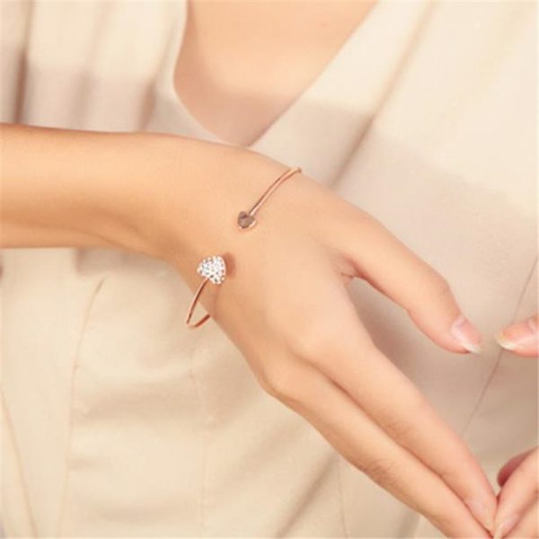 New Fashion Adjustable Crystal Double Heart Opening Bracelet For Women in Pakistan - Image 3