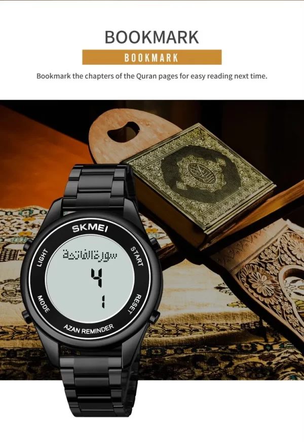 Luxury Full Steel Back Light Digital Muslim Azan Watches - Image 3