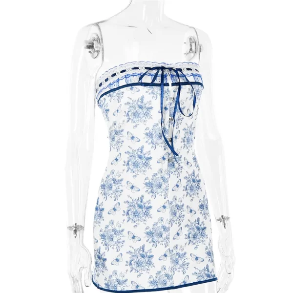Women dress Off-shoulder blue metal button spring in Pakistan - Image 3