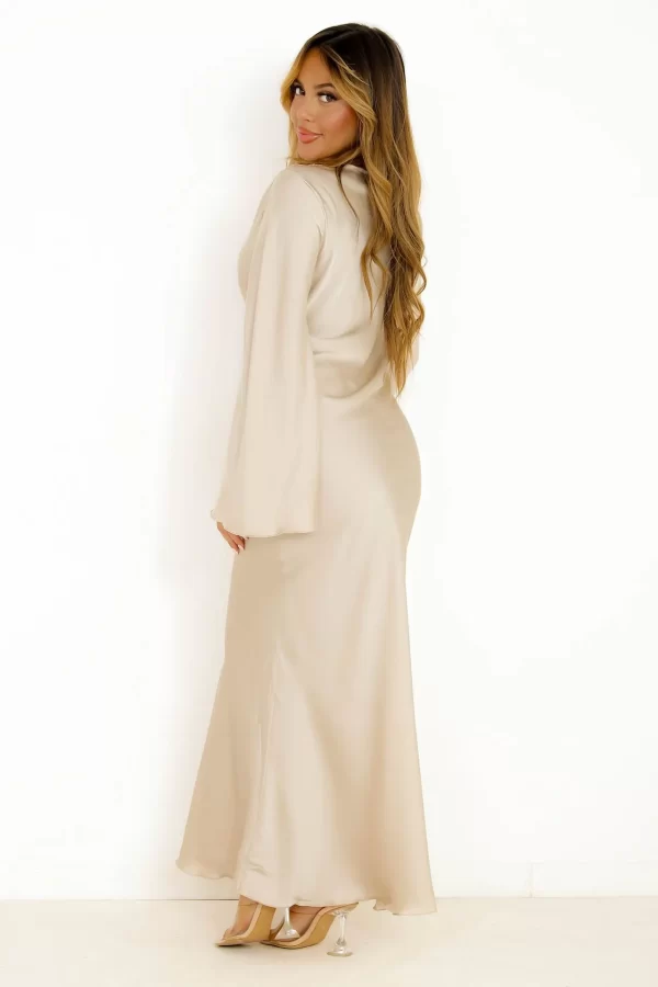 Women Elegant Solid Satin Maxi Dresses in pakistan - Image 4