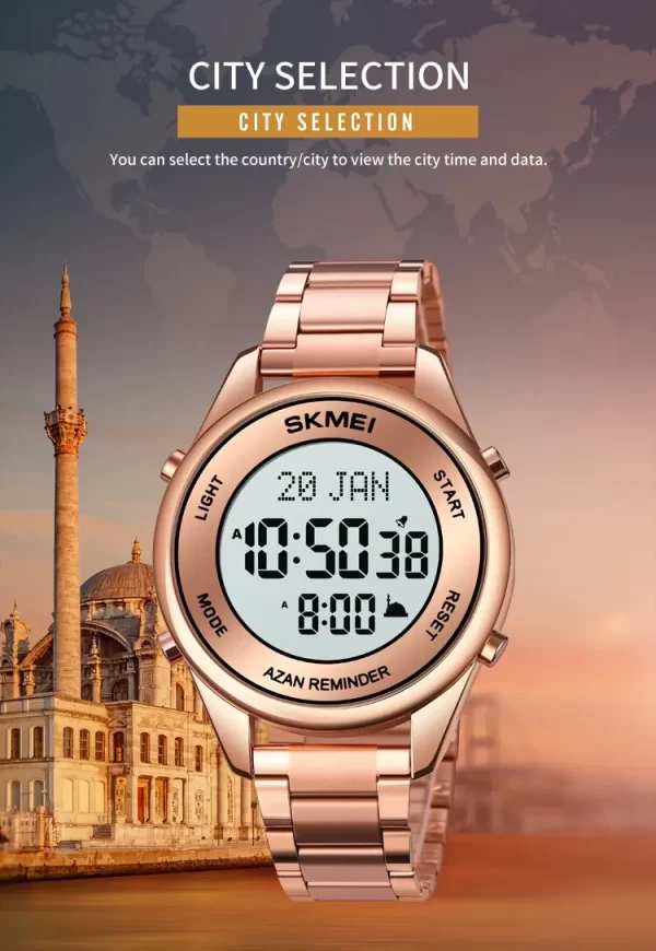 Luxury Full Steel Back Light Digital Muslim Azan Watches - Image 4