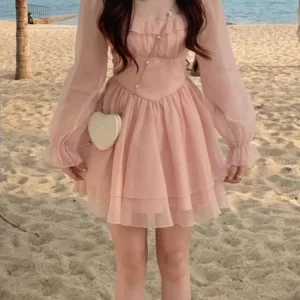 Korean style pink corset dresses in Pakistan