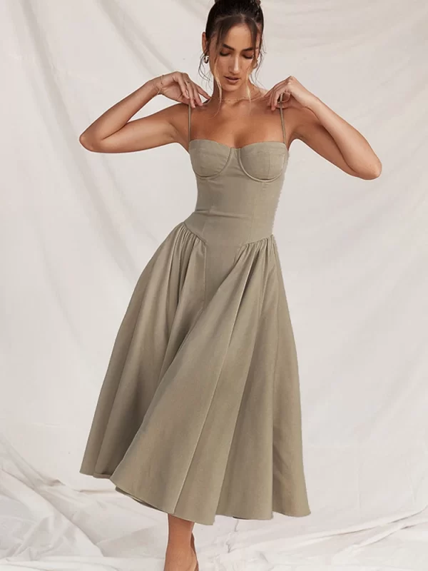 women Summer Elegant Midi A Line Dress in Pakistan - Image 5