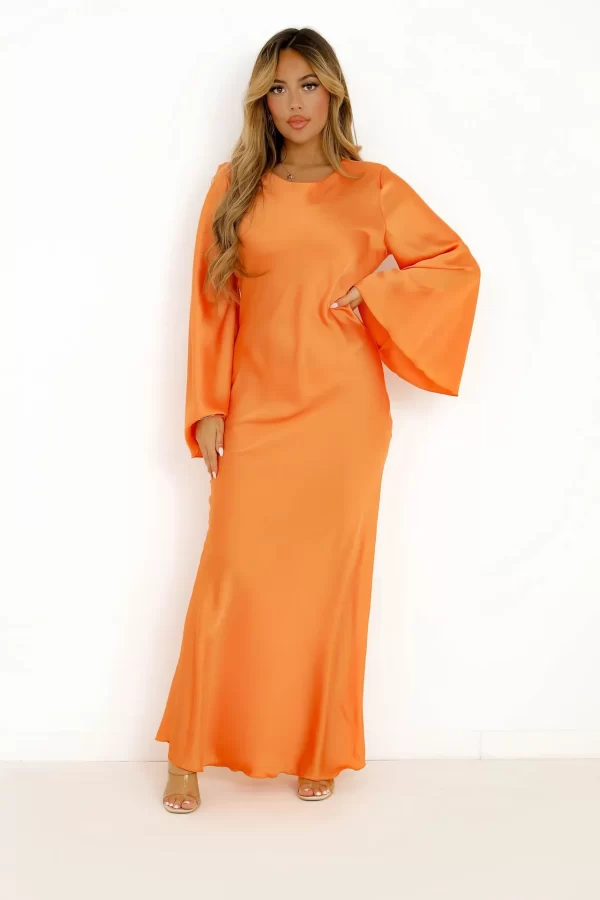 Women Elegant Solid Satin Maxi Dresses in pakistan - Image 6