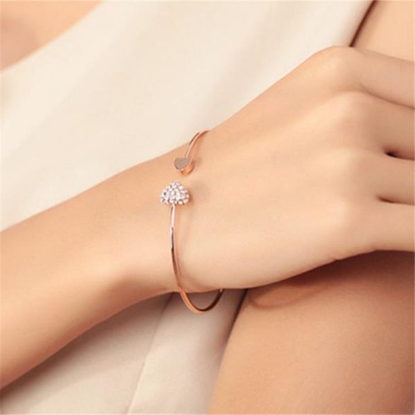 New Fashion Adjustable Crystal Double Heart Opening Bracelet For Women in Pakistan - Image 2
