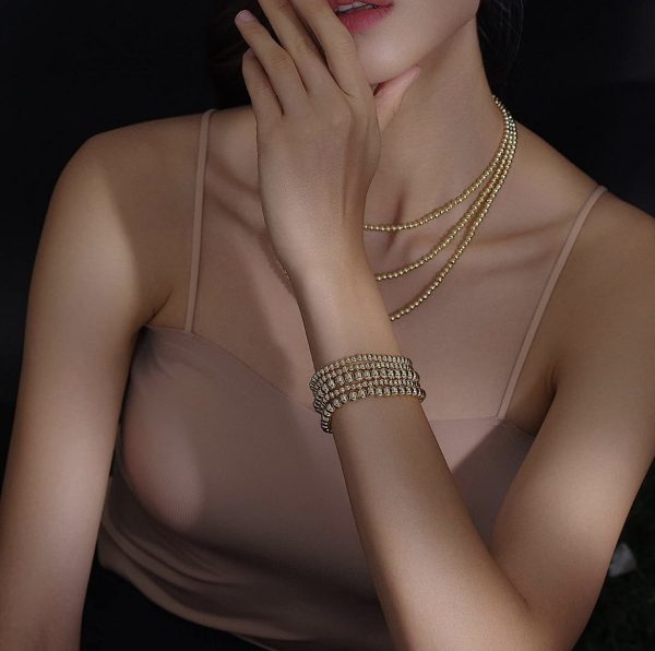 Gold Plated Beaded Handmade Stretch Elastic Bracelet Gifts in Pakistan - Image 2