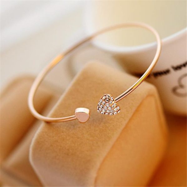 New Fashion Adjustable Crystal Double Heart Opening Bracelet For Women in Pakistan - Image 5
