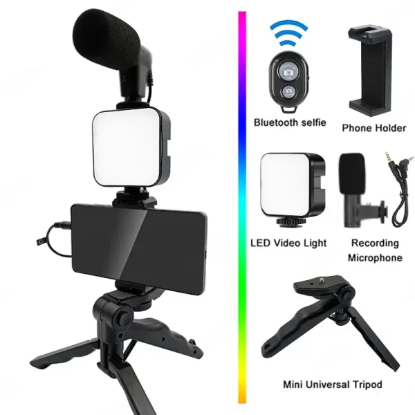 Phone Holder Photography Lighting Smartphone Video Kit Microphone LED