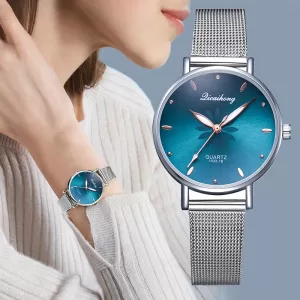 Women's Wristwatches Luxury Silver Popular Pink Dial Flowers Metal Ladies Bracelet
