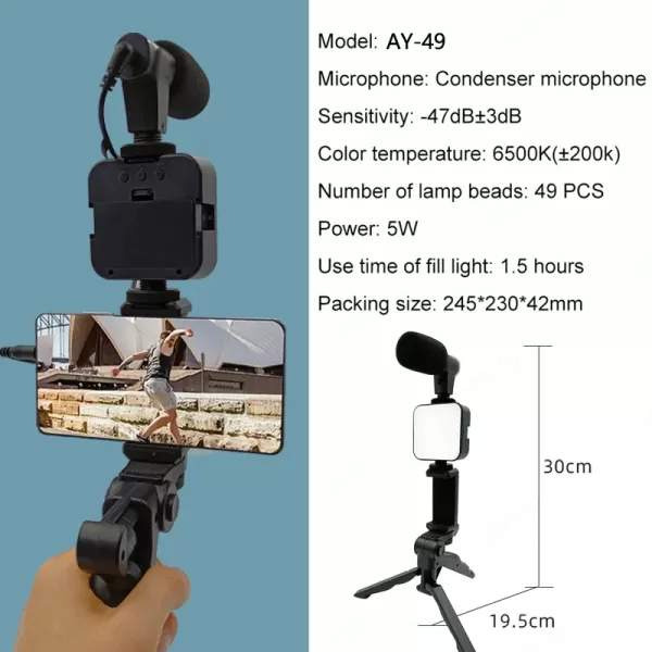 Phone Holder Photography Lighting Smartphone Video Kit Microphone LED - Image 2