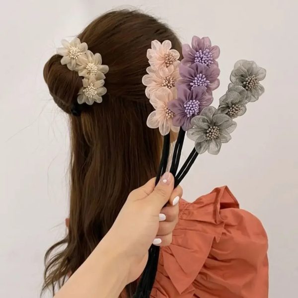 Women Elegant Bud Flower Bun Maker Maruko Hairstyle Making Long Tool Sweet - Image 4