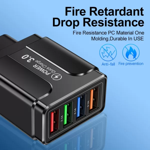 Fast 4 USB Charger Quick Charge 3.0 Fast USB Wall Charger Portable Mobile Charger - Image 2