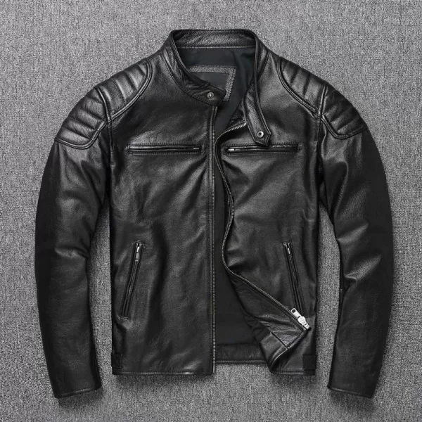 Vintage Yellow Brown Real Cowhide Genuine Leather Jacket Men - Image 4