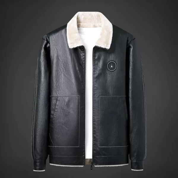 High Quality Men Leather Bomber Jacket Fleece Genuine Business Real Leather Flights Jacket - Image 3