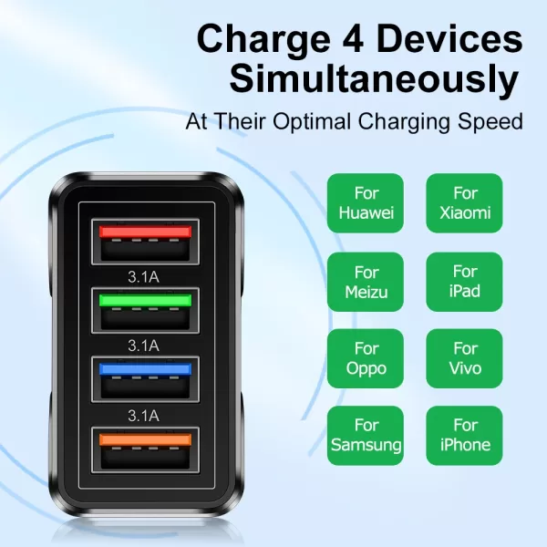 Fast 4 USB Charger Quick Charge 3.0 Fast USB Wall Charger Portable Mobile Charger - Image 3