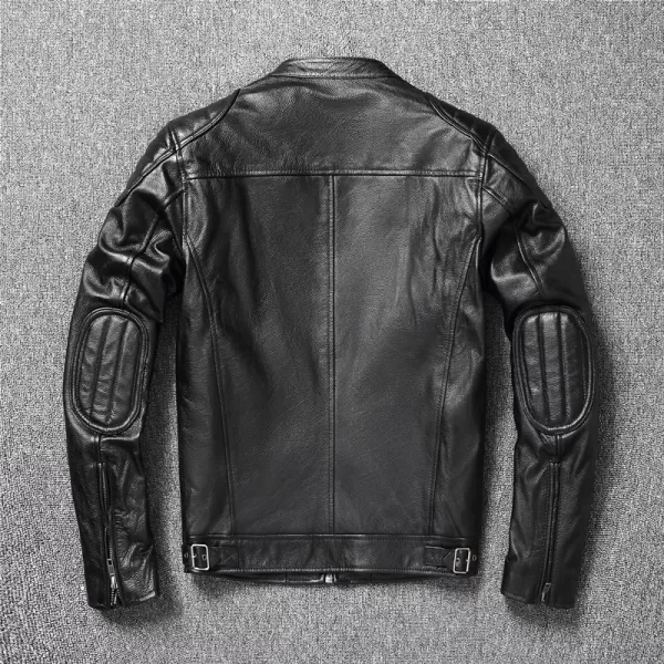 Vintage Yellow Brown Real Cowhide Genuine Leather Jacket Men - Image 5