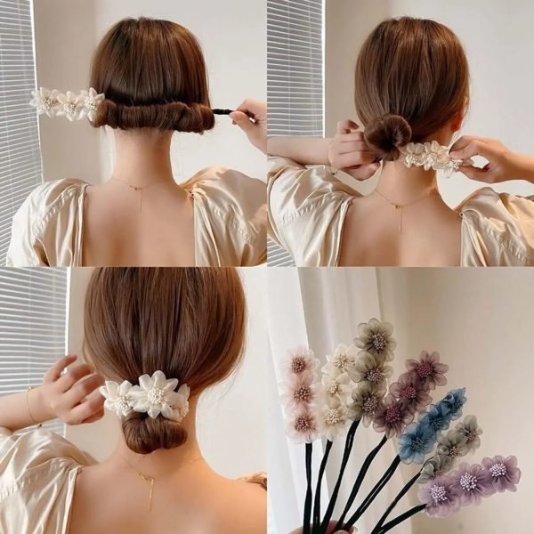 Women Elegant Bud Flower Bun Maker Maruko Hairstyle Making Long Tool Sweet - Image 2