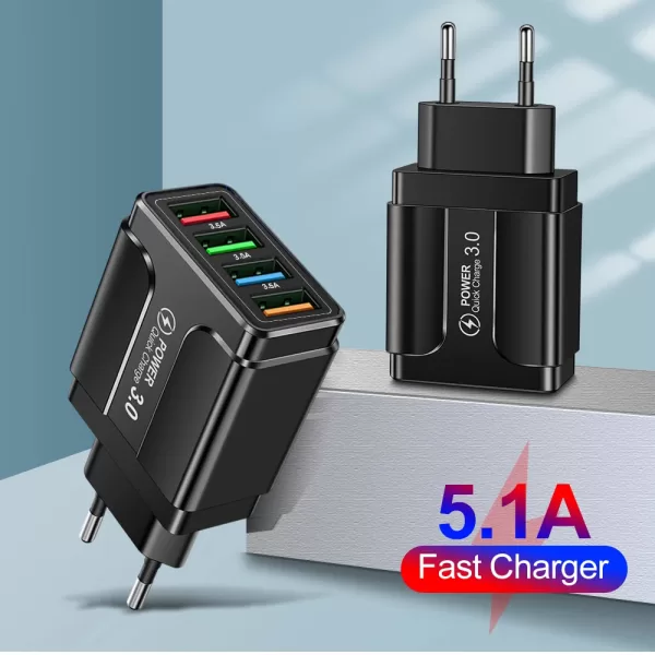 Fast 4 USB Charger Quick Charge 3.0 Fast USB Wall Charger Portable Mobile Charger - Image 5