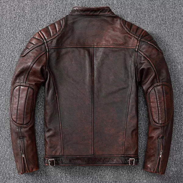 Vintage Yellow Brown Real Cowhide Genuine Leather Jacket Men - Image 7