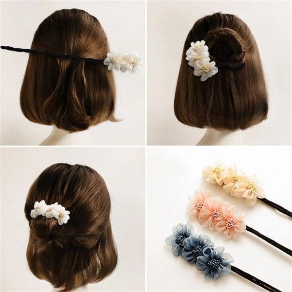 Women Elegant Bud Flower Bun Maker Maruko Hairstyle Making Long Tool Sweet - Image 3