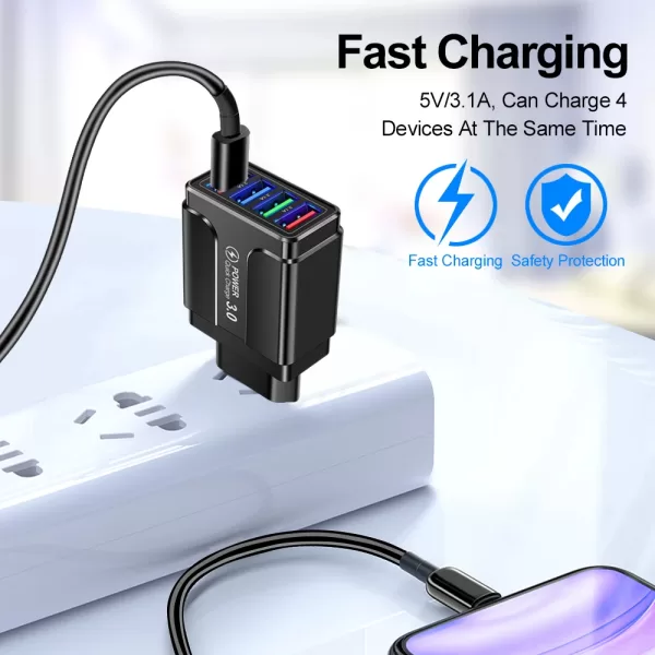 Fast 4 USB Charger Quick Charge 3.0 Fast USB Wall Charger Portable Mobile Charger - Image 6