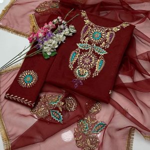 2 Pcs Organza Zarri Beads Handwork Shirt Organza Zarri Beads Handwork Dupata(new Arrival)