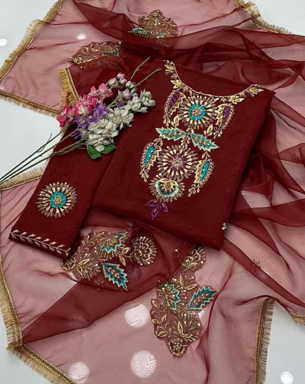 2 Pcs Organza Zarri Beads Handwork Shirt Organza Zarri Beads Handwork Dupata(new Arrival)