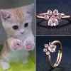 Cute Bear Paw Cat Claw Opening Adjustable Ring Rose Rings For Women Romantic Wedding Pink Crysta - Image 3