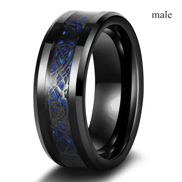 Men Stainless Steel Celtic Dragon Ring Heart Black Zircon Women Wedding Rings Set Valentine's Day Jewelry - Image 2