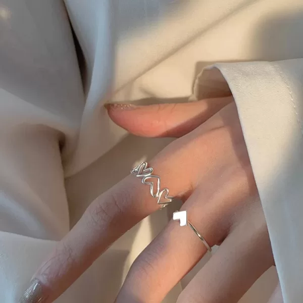 2023 Silver Color Couple Rings Set Heart Butterfly Shaped Women's Ring Fashion Love Jewelry for Women Girls Gift Punk Alloy Ring - Image 4