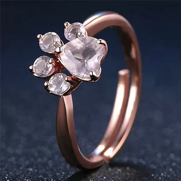 Cute Bear Paw Cat Claw Opening Adjustable Ring Rose Rings For Women Romantic Wedding Pink Crysta - Image 4