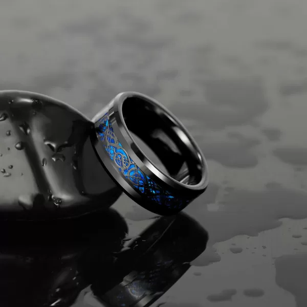 Men Stainless Steel Celtic Dragon Ring Heart Black Zircon Women Wedding Rings Set Valentine's Day Jewelry - Image 4