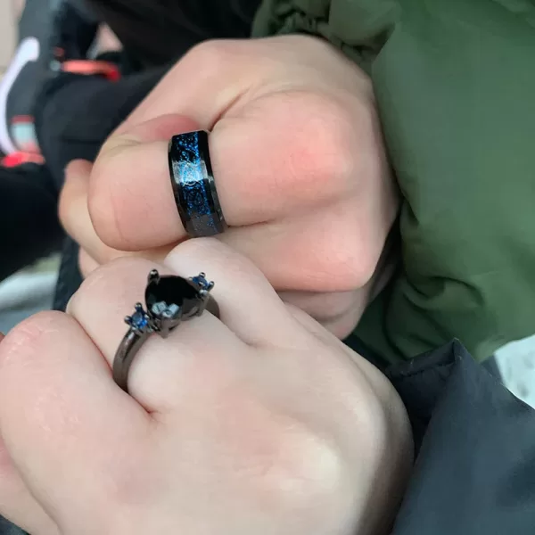 Men Stainless Steel Celtic Dragon Ring Heart Black Zircon Women Wedding Rings Set Valentine's Day Jewelry - Image 5