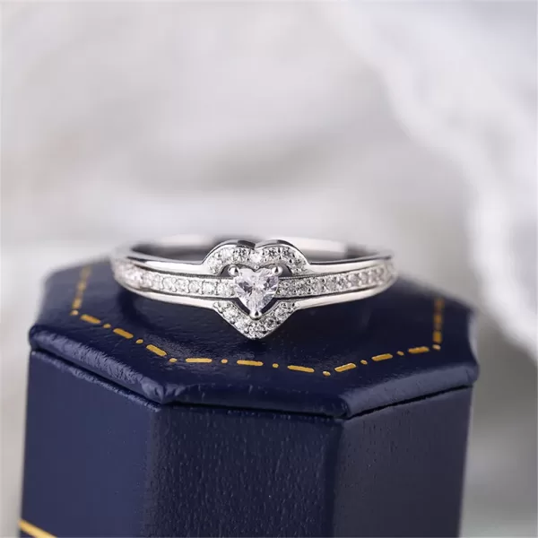 Sterling Silver Hollow Heart Double Layer Diamond Promise Rings For Couple - Image 4