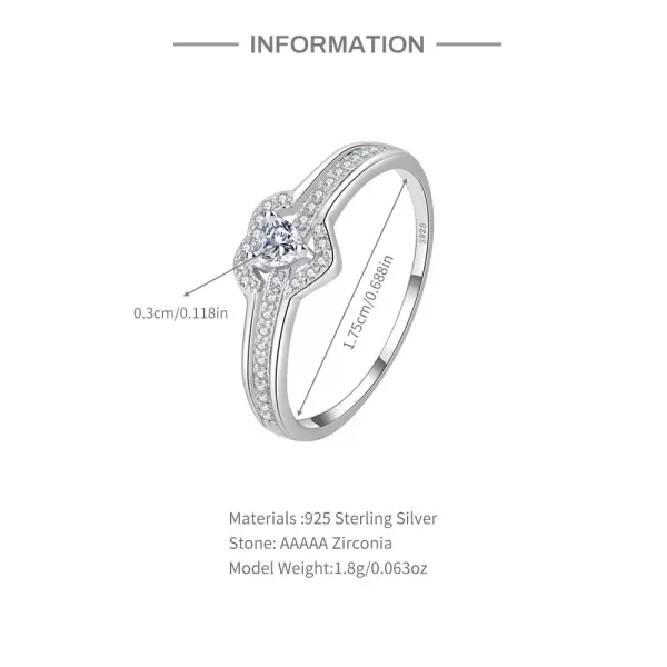 Sterling Silver Hollow Heart Double Layer Diamond Promise Rings For Couple - Image 5