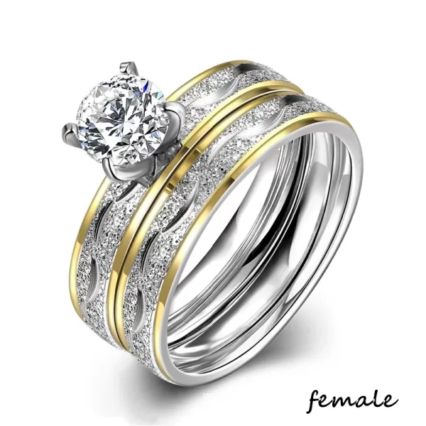 Couple Rings - Women Exquisite Rhinestones Zirconia Rings Set Simple Stainless Steel Men Ring Fashion Jewelry For Lover Gifts - Image 3