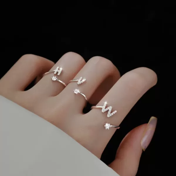 Fashion 925 Sterling Silver 26 Letter Ring Sparkling Diamond Zircon Open Ring Index Finger Your Name Ring Birthday Party Jewelry - Image 4