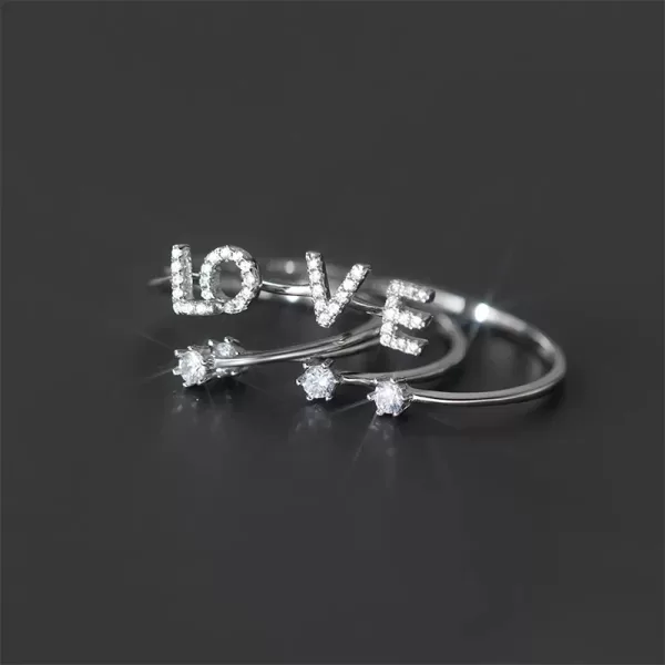 Fashion 925 Sterling Silver 26 Letter Ring Sparkling Diamond Zircon Open Ring Index Finger Your Name Ring Birthday Party Jewelry - Image 5