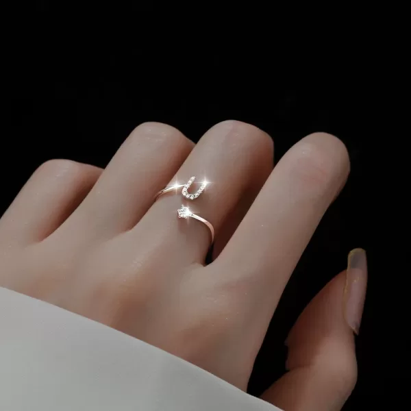 Fashion 925 Sterling Silver 26 Letter Ring Sparkling Diamond Zircon Open Ring Index Finger Your Name Ring Birthday Party Jewelry - Image 6