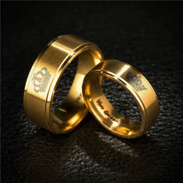 Gold Colour King and Queen Stainless Steel Couple Rings price in Pakistan - Image 5