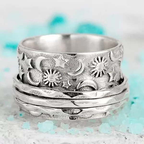 Huitan Caved Sun Moon Star Finger Ring for Women Retro Wide Rings Hip Hop Bohemia Style Girls Accessories Unique Female Jewelry - Image 4