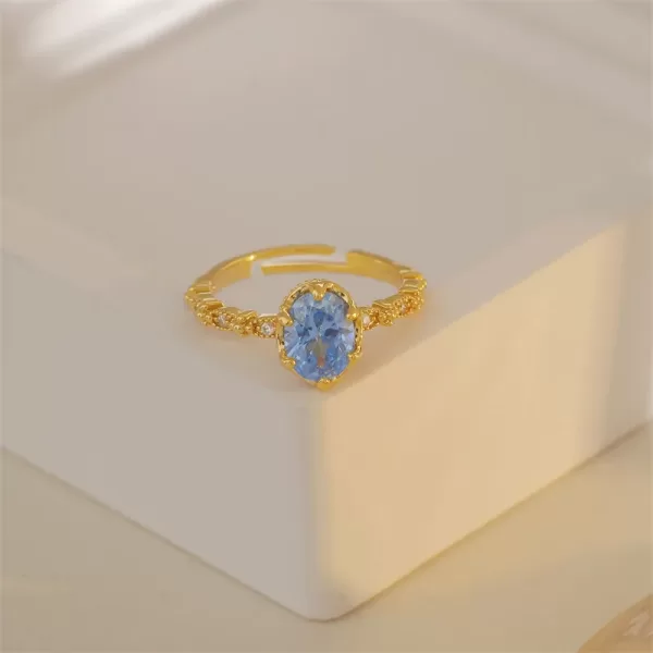 Luxury Gold Color Metal Blue Zircon Open Ring For Women Exquisite Advanced Design Natural Crystal Young Girls Party Jewelry N760 - Image 3