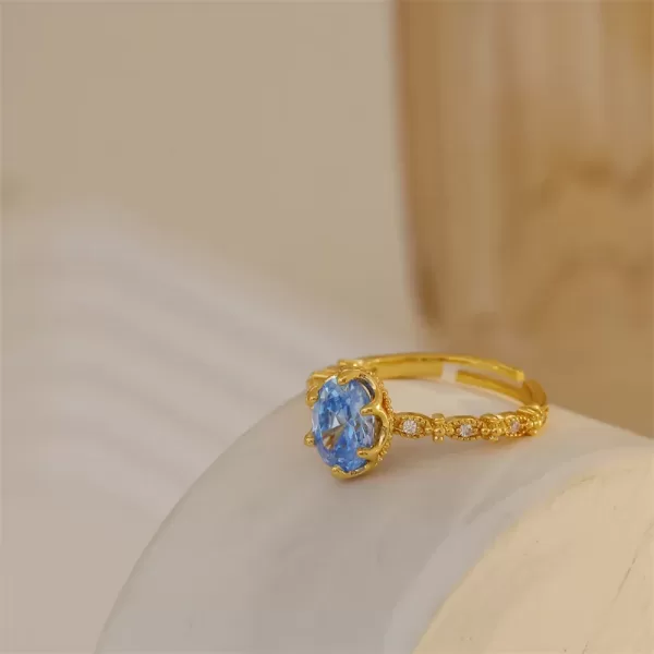 Luxury Gold Color Metal Blue Zircon Open Ring For Women Exquisite Advanced Design Natural Crystal Young Girls Party Jewelry N760 - Image 5