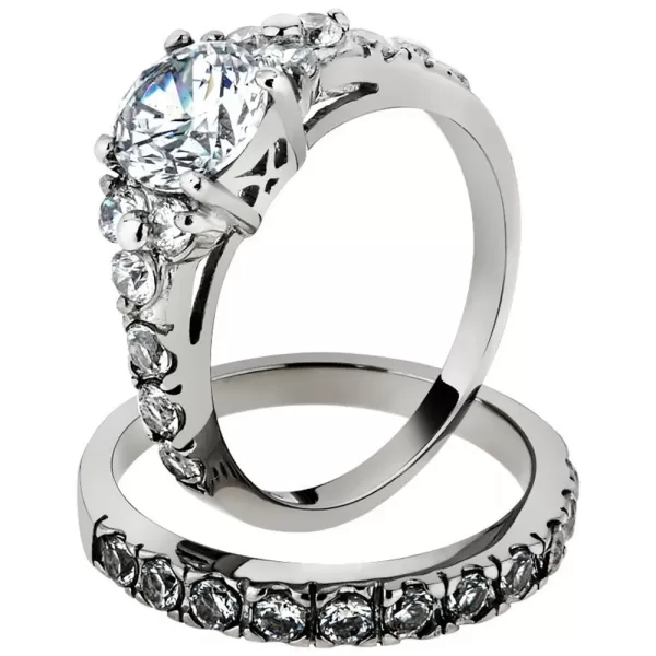 Men Fashion Stainless Steel Black Ring Ladies Rhinestone Silver Color Couple Ring - Image 2