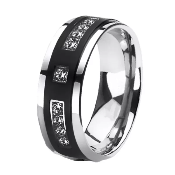 Men Fashion Stainless Steel Black Ring Ladies Rhinestone Silver Color Couple Ring - Image 3