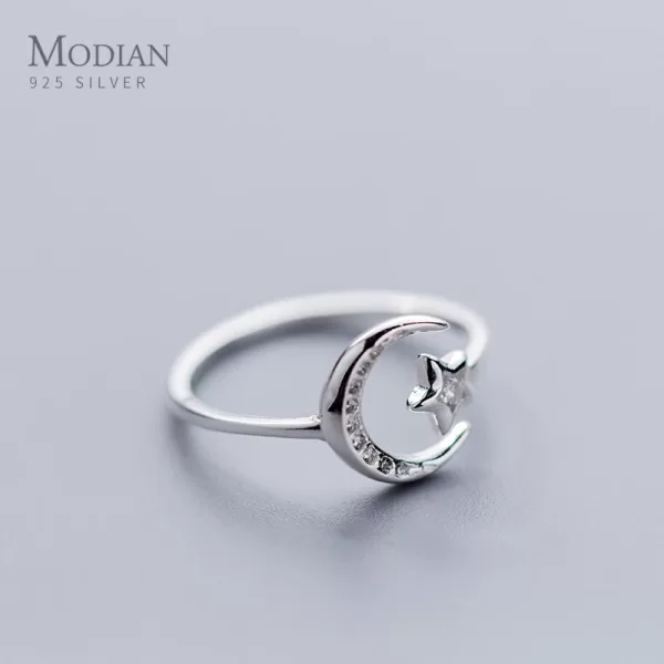 Sterling Silver Twinkle Star Moon Ring for Women - Image 3