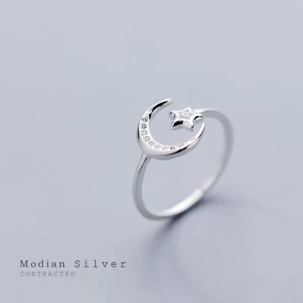 Sterling Silver Twinkle Star Moon Ring for Women - Image 4