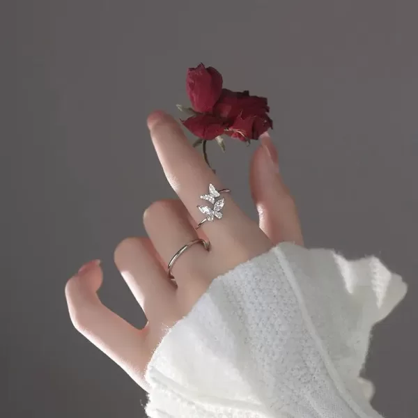 Shiny Cute Crystal Butterfly Zircon Rings for Women - Image 3